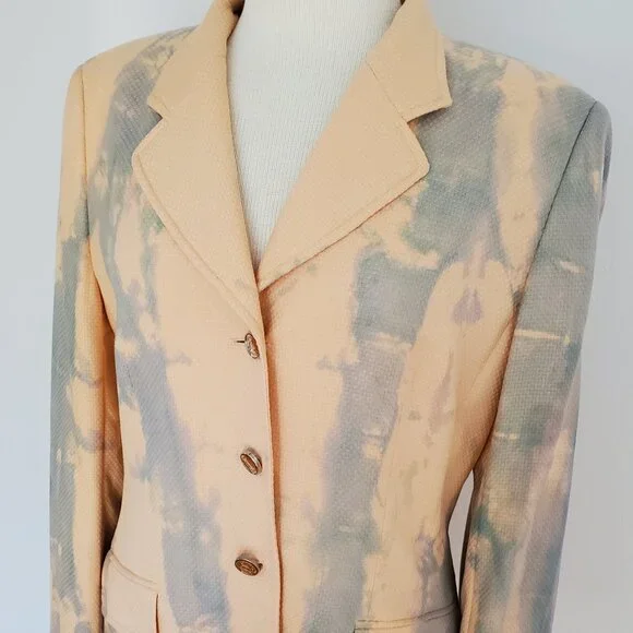 Escada cashmere jacket blazer blue purple pink peach gray tie dyed 6 8 10 large
